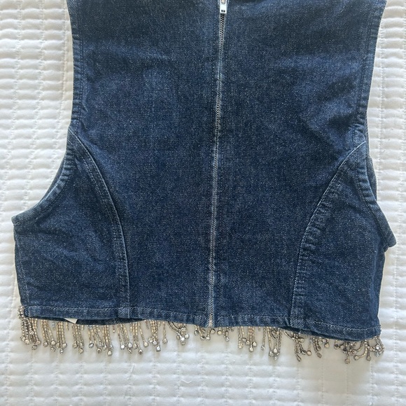 Zara Denim Rhinestone Fringed Crop Top - Picture 3 of 3